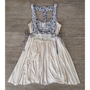 Vintage Havana Boho Dress M Floral Lace Crochet Trim Sleeveless Babydoll Style